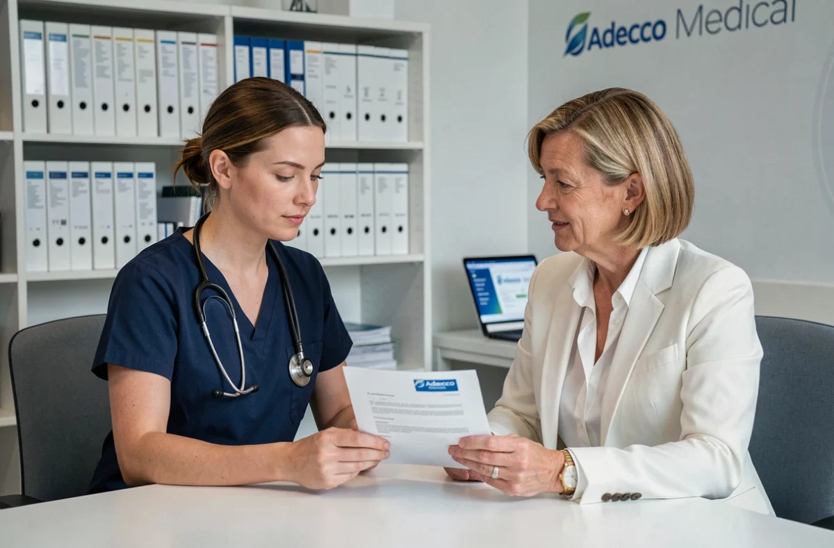 Professionnelle de santé en entretien avec une conseillère Adecco Medical en Seine-Saint-Denis