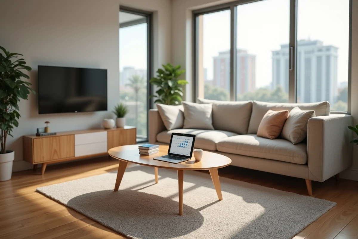 Appartement de location courte durée bien équipé avec tableau de bord de réservation affiché sur tablette