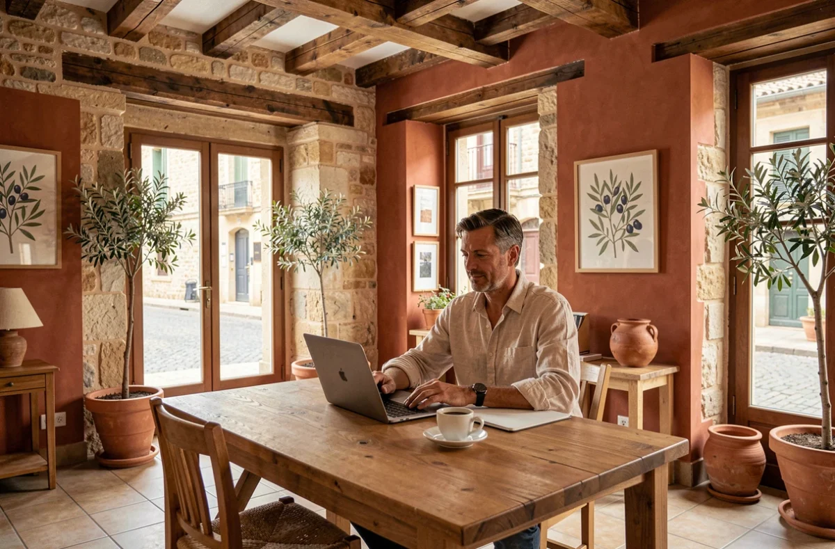 Azimut Coworking à Béziers dans un espace chaleureux aux accents méditerranéens avec un professionnel au travail