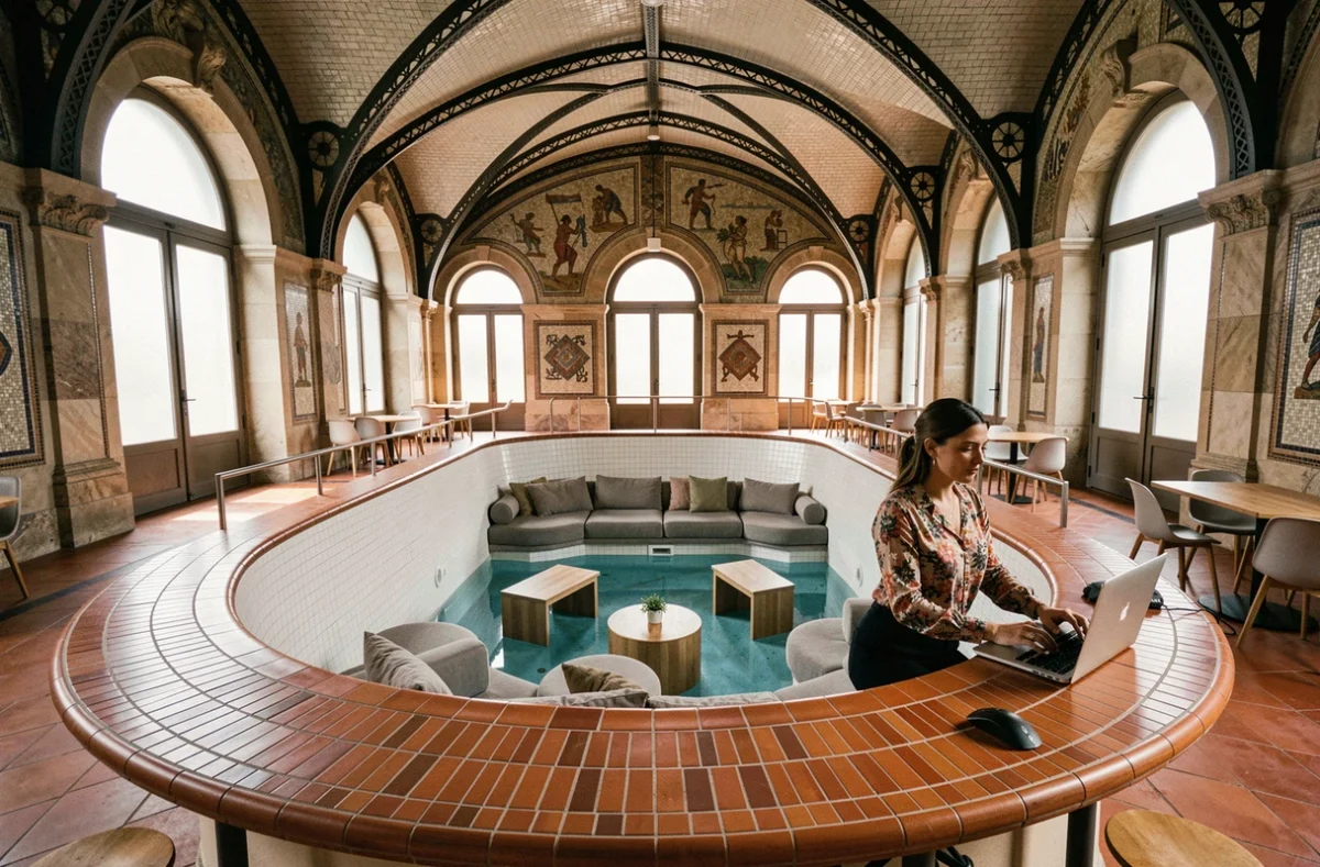 Coworking La Piscine à Montpellier aménagé dans une ancienne piscine avec bassins reconvertis en espaces de travail