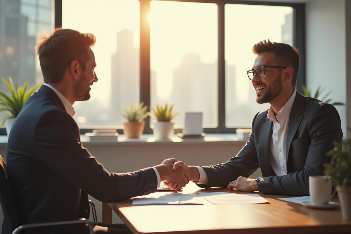Jeune professionnel souriant lors d'un entretien d'embauche