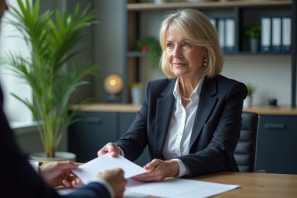Femme d affaires française tendant une lettre à son employeur