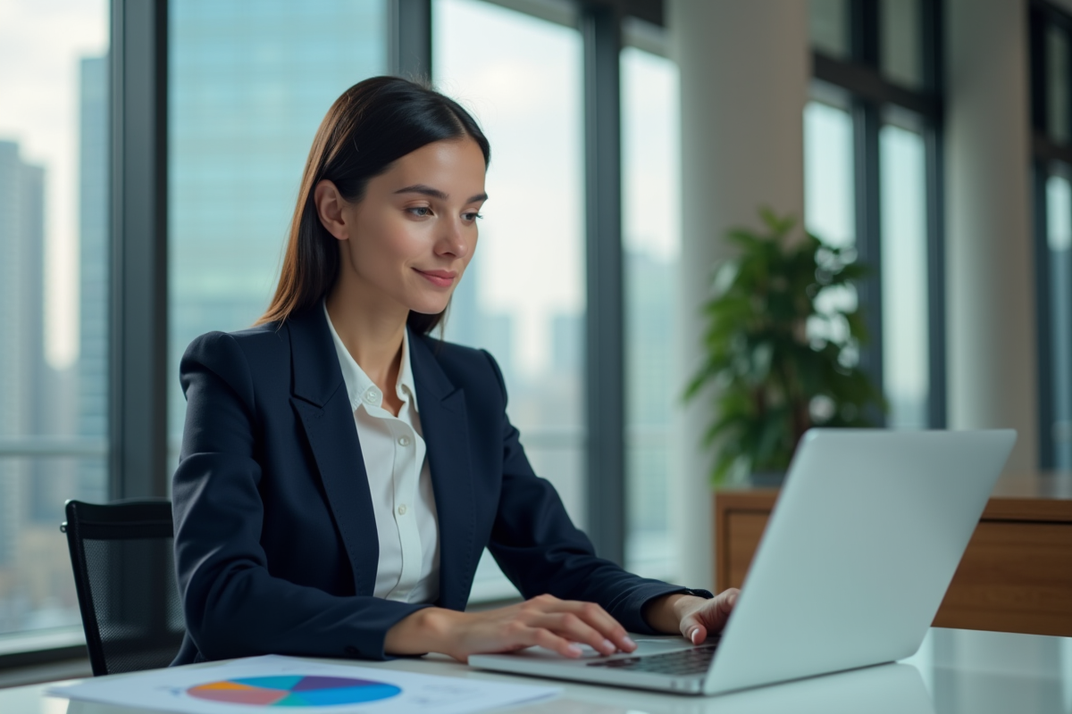 Femme d'affaires analysant des graphiques de performance