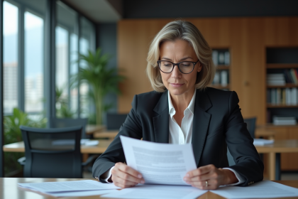 Femme d affaires en réunion juridique avec documents