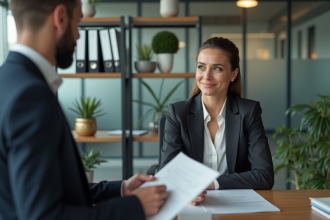 Femme au bureau affichant une expression ironique