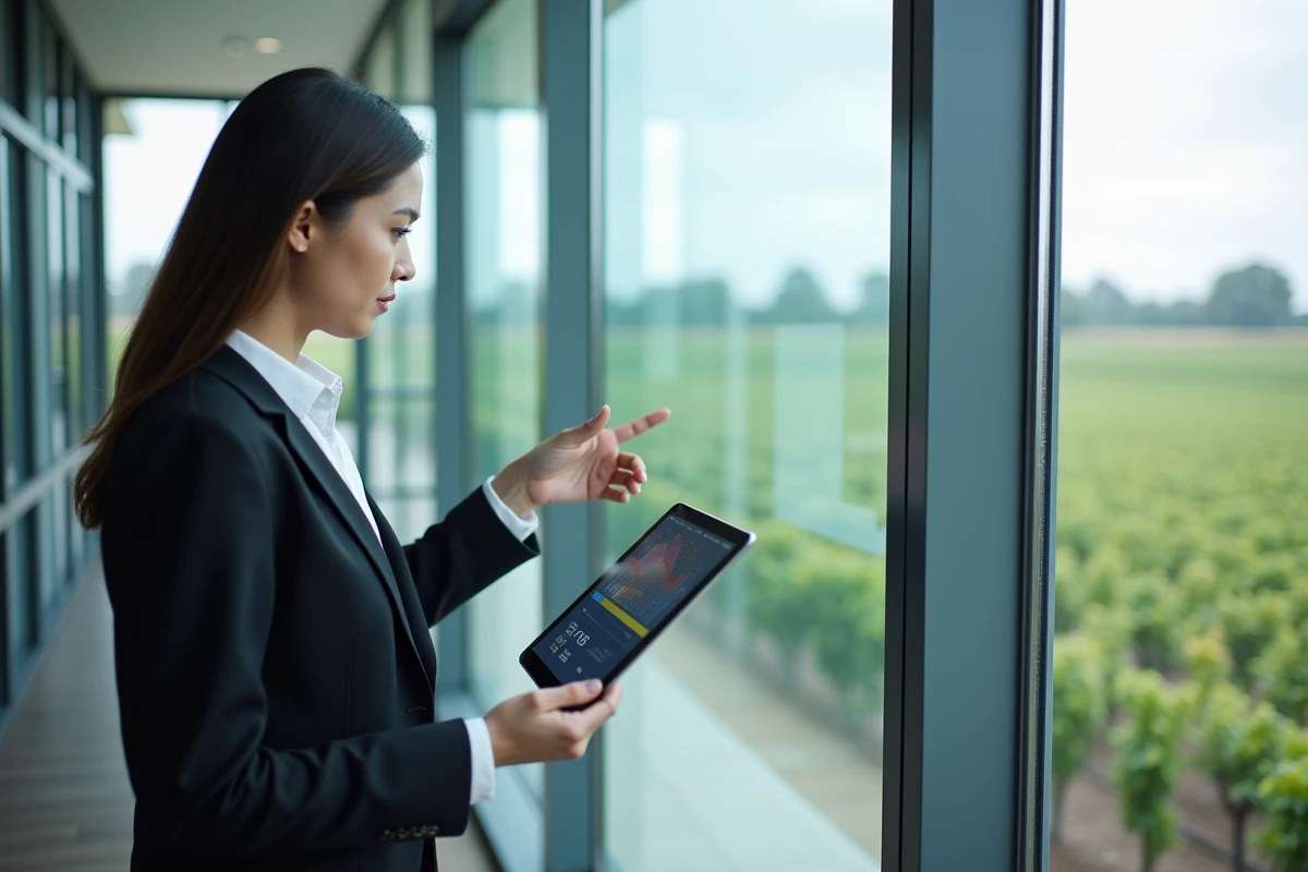 Femme professionnelle montrant un tableau de bord digital