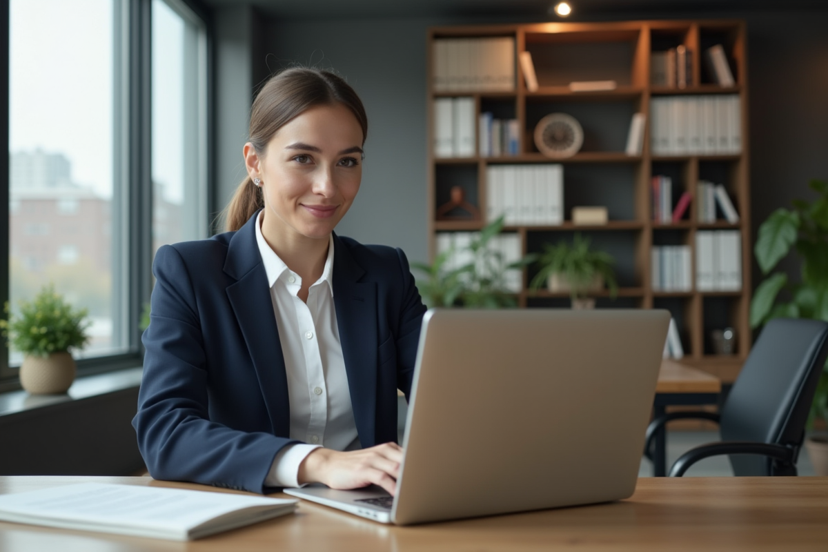 Femme professionnelle travaillant sur son ordinateur en bureau
