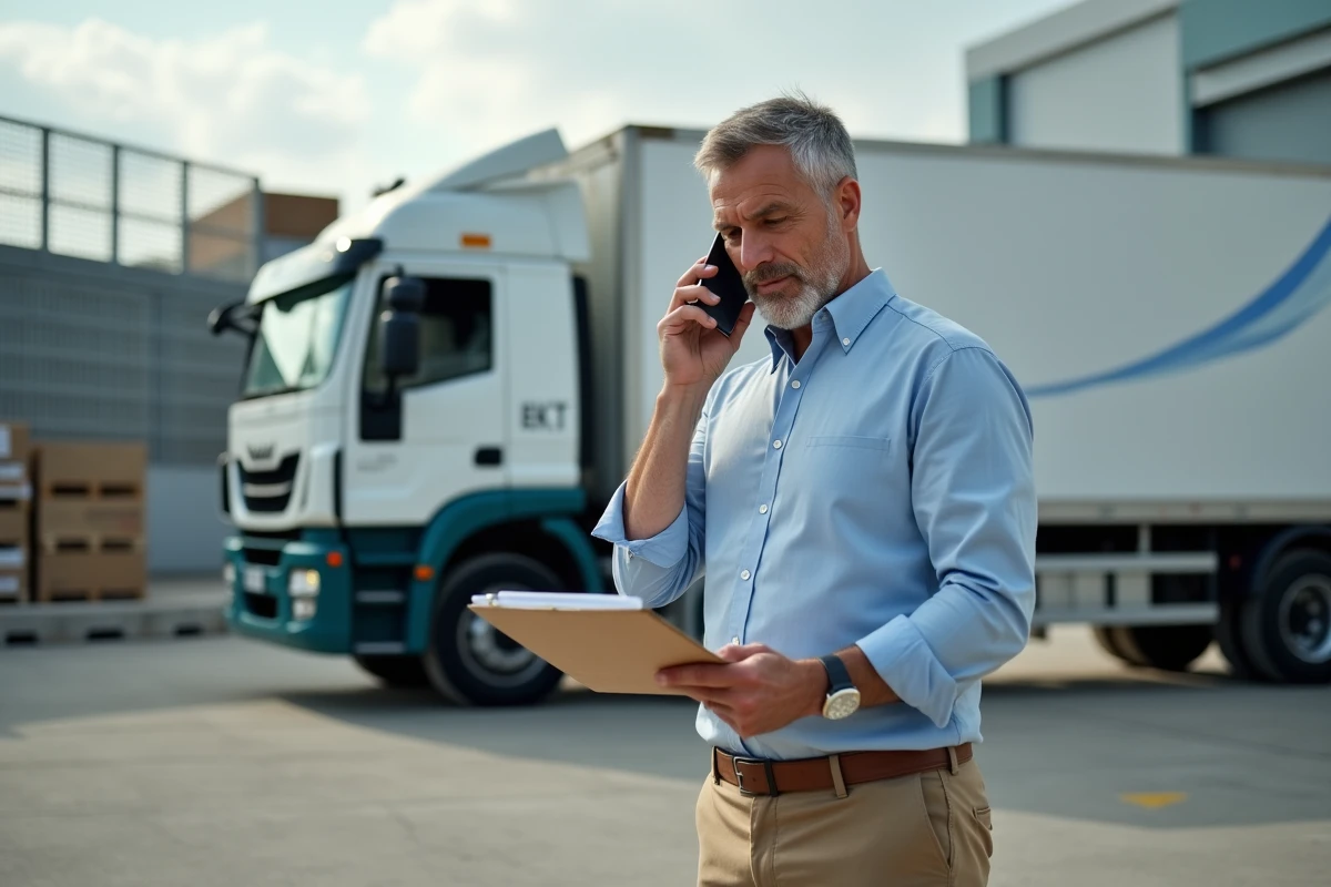 Homme avec camion de livraison en milieu logistique