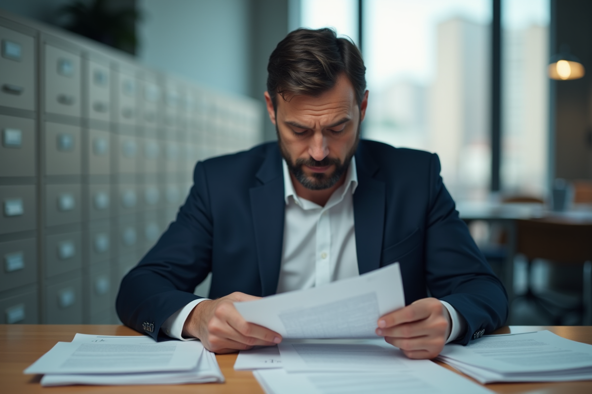 Homme en costume dans un bureau moderne en pleine réflexion