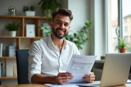 Jeune entrepreneur français dans son bureau moderne et lumineux