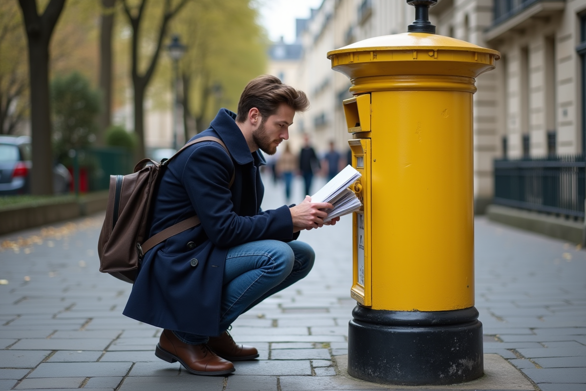 Jeune homme envoyant des lettres près d