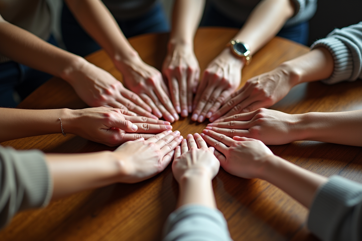 Mains de différentes personnes réunies pour symboliser l