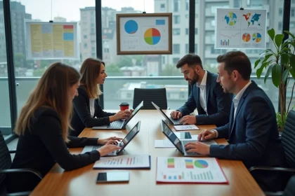 Groupe de professionnels analysant des donn&eacute;es &eacute;conomiques