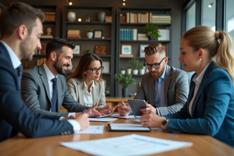 Groupe de professionnels en réunion autour d'une table