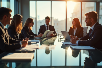 Réunion d'affaires entre professionnels autour d'une table moderne