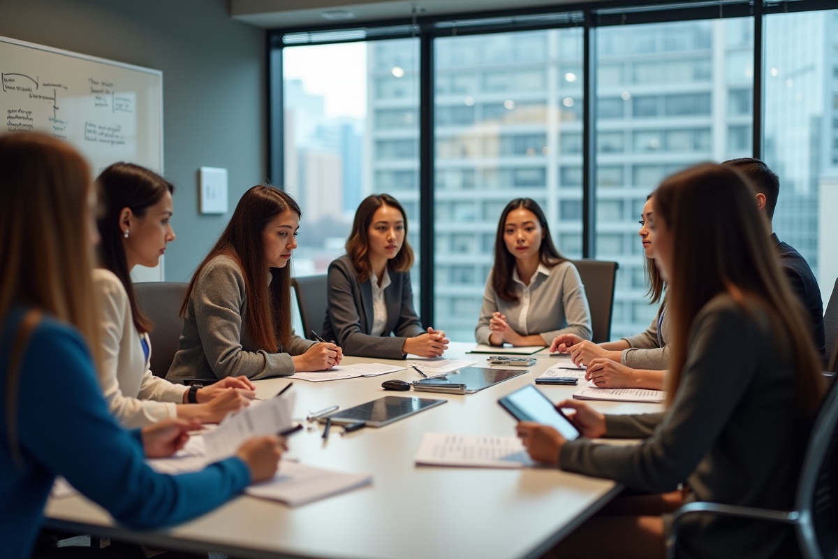 Groupe de collègues discutant autour d