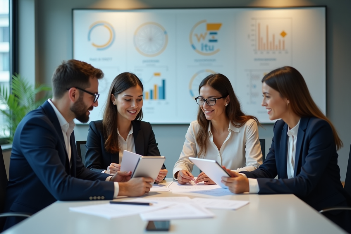 Groupe de professionnels discutant de rapports KPI