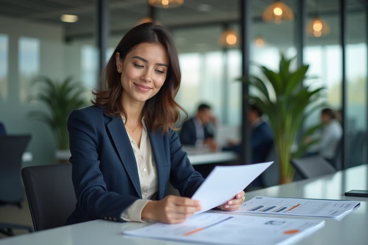 Femme professionnelle consultant les résultats d'un test PI pour sa mobilité interne en entreprise