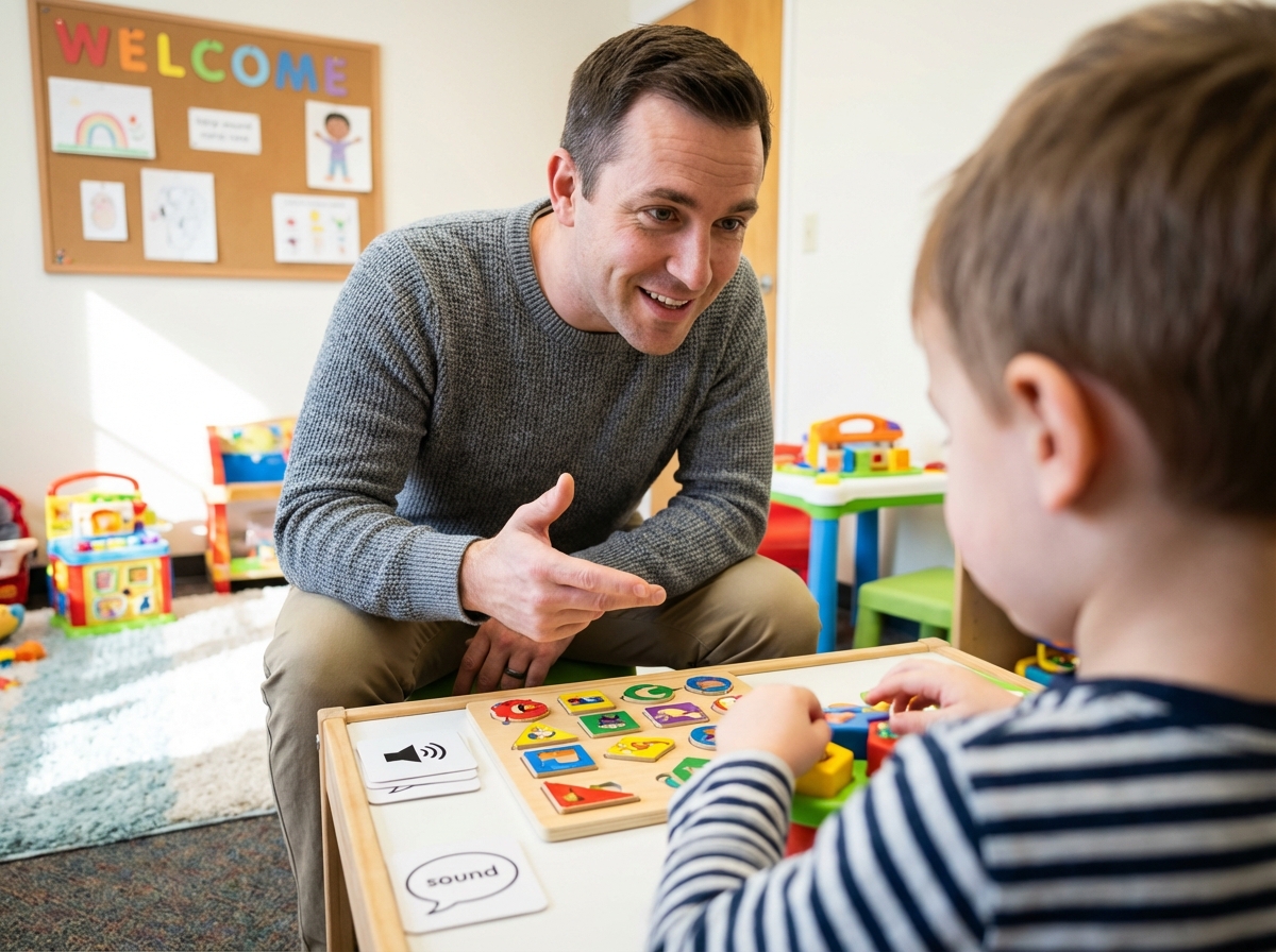Therapeute souriante avec enfant lors d