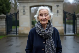 Femme âgée devant un mémorial de guerre en France